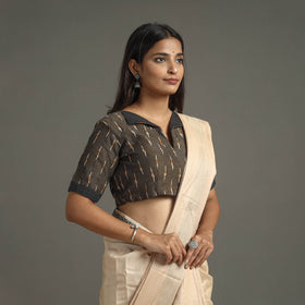 Brown - Pochampally Cotton Stitched Ikat Blouse 08