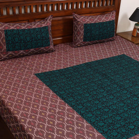 Pochampally ikat with bagh patch cotton bedsheet set 07