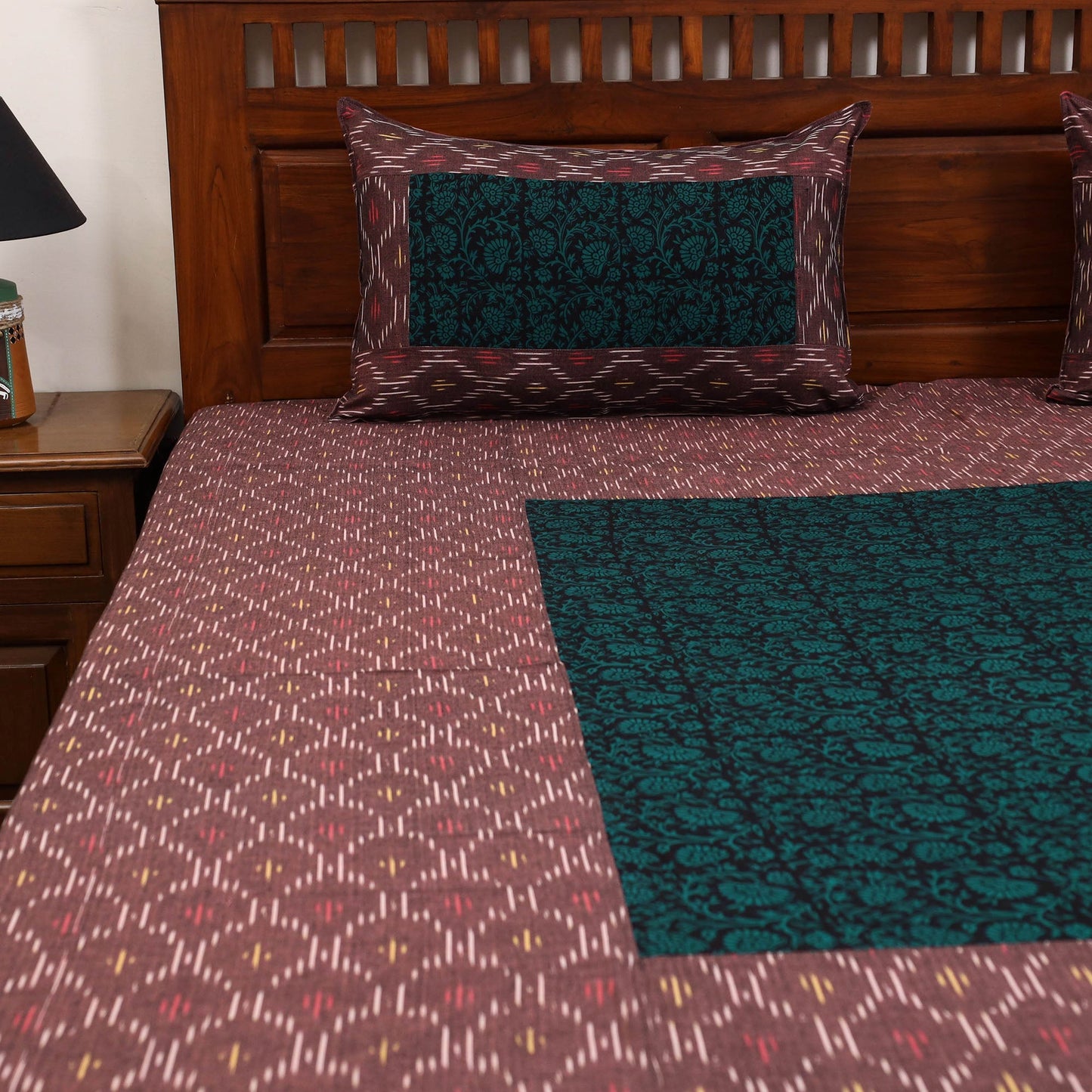Pochampally ikat with bagh patch cotton bedsheet set 07