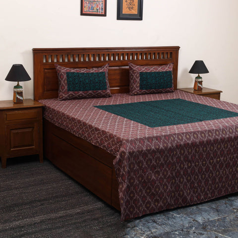 Pochampally ikat with bagh patch cotton bedsheet set 07