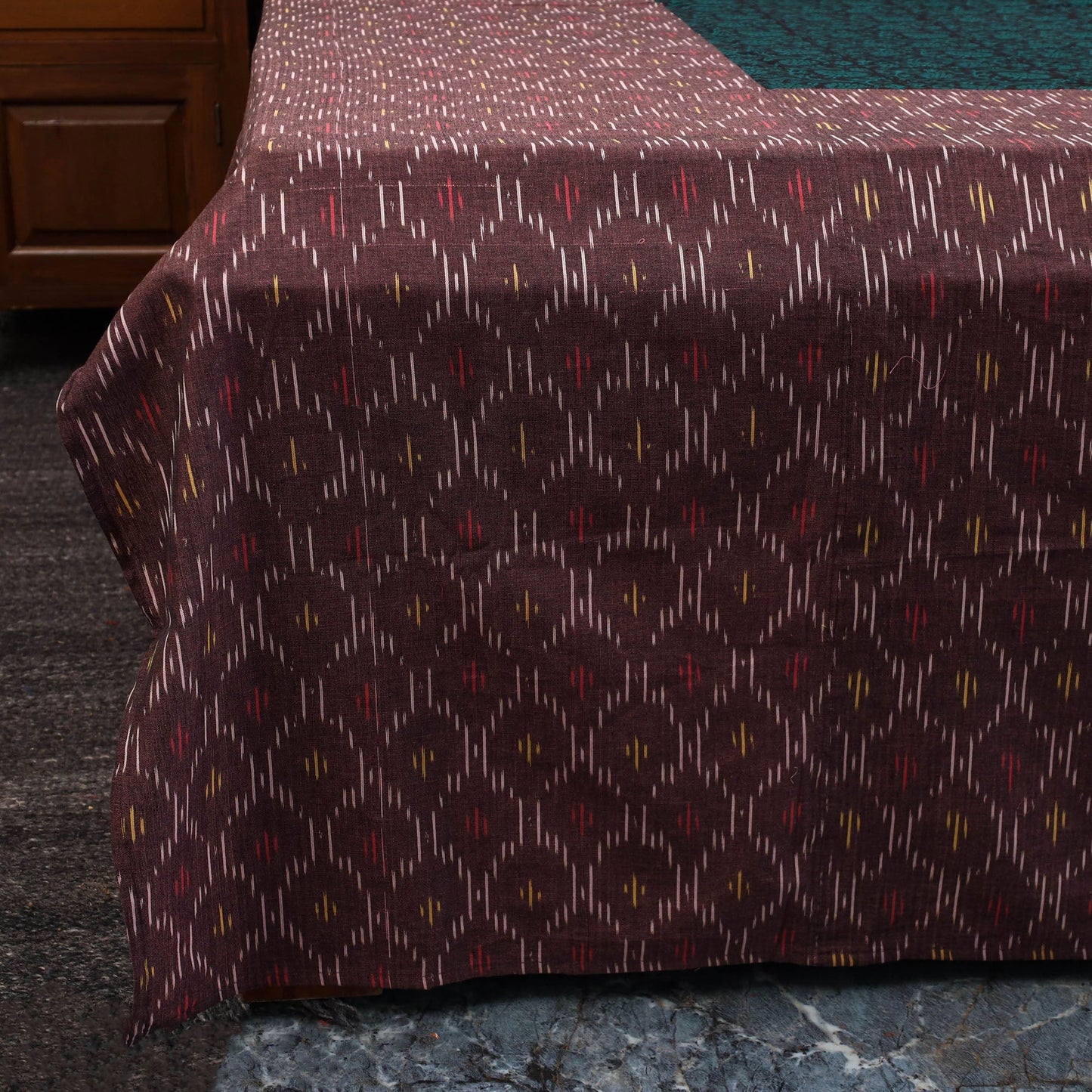 Pochampally ikat with bagh patch cotton bedsheet set 07
