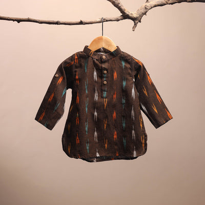 Brown - pochampally ikat cotton kids kurta (6-12 months) 17