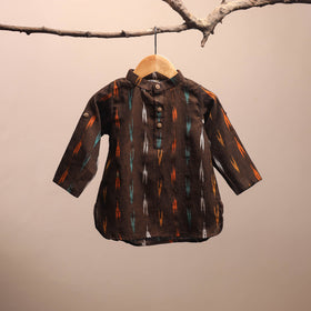 Brown - pochampally ikat cotton kids kurta (6-12 months) 17