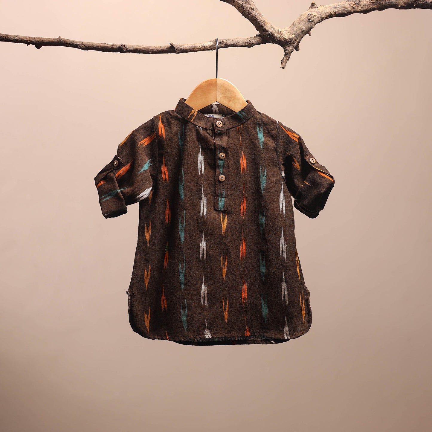 Brown - pochampally ikat cotton kids kurta (6-12 months) 17