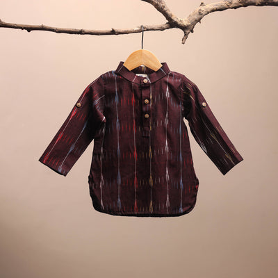 Brown - pochampally ikat cotton kids kurta (6-12 months) 30