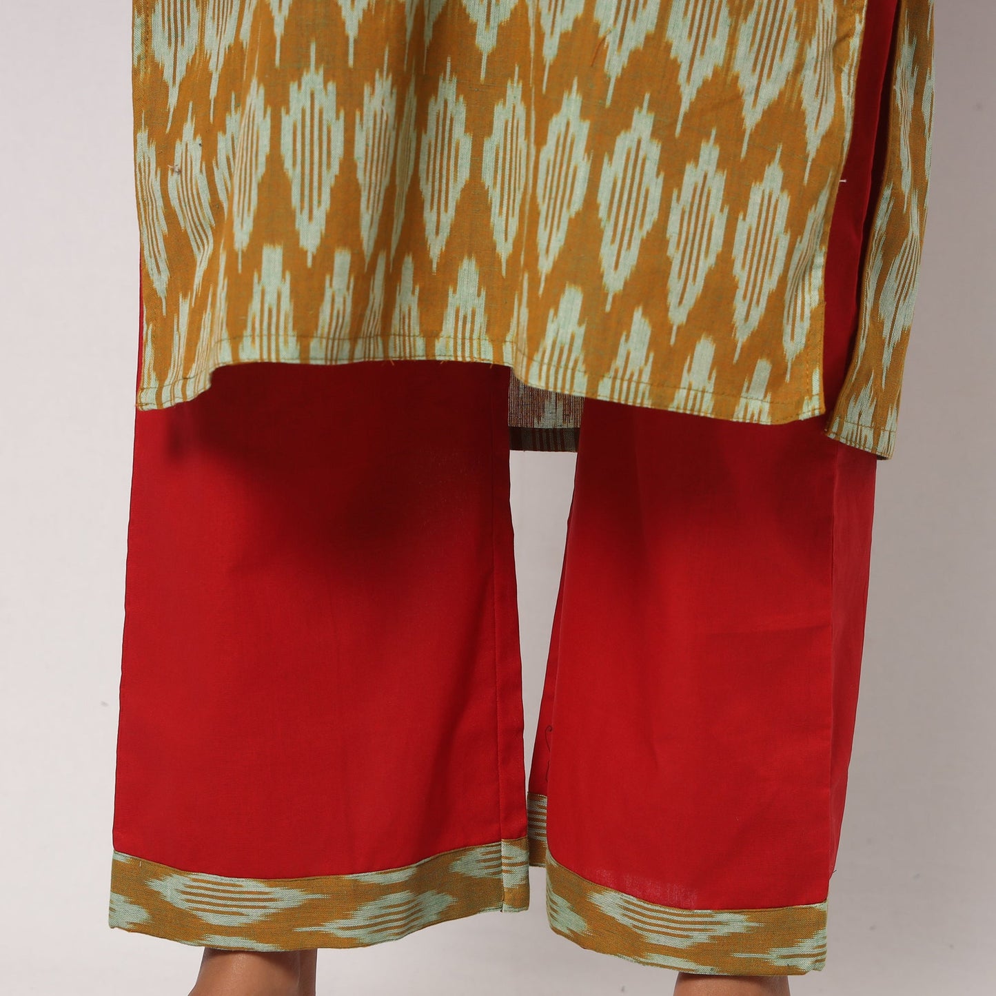 Brown - pochampally ikat cotton kurta with palazzo &