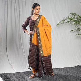  Pochampally Ikat Weave Cotton Kurta with Palazzo & Dupatta Set 