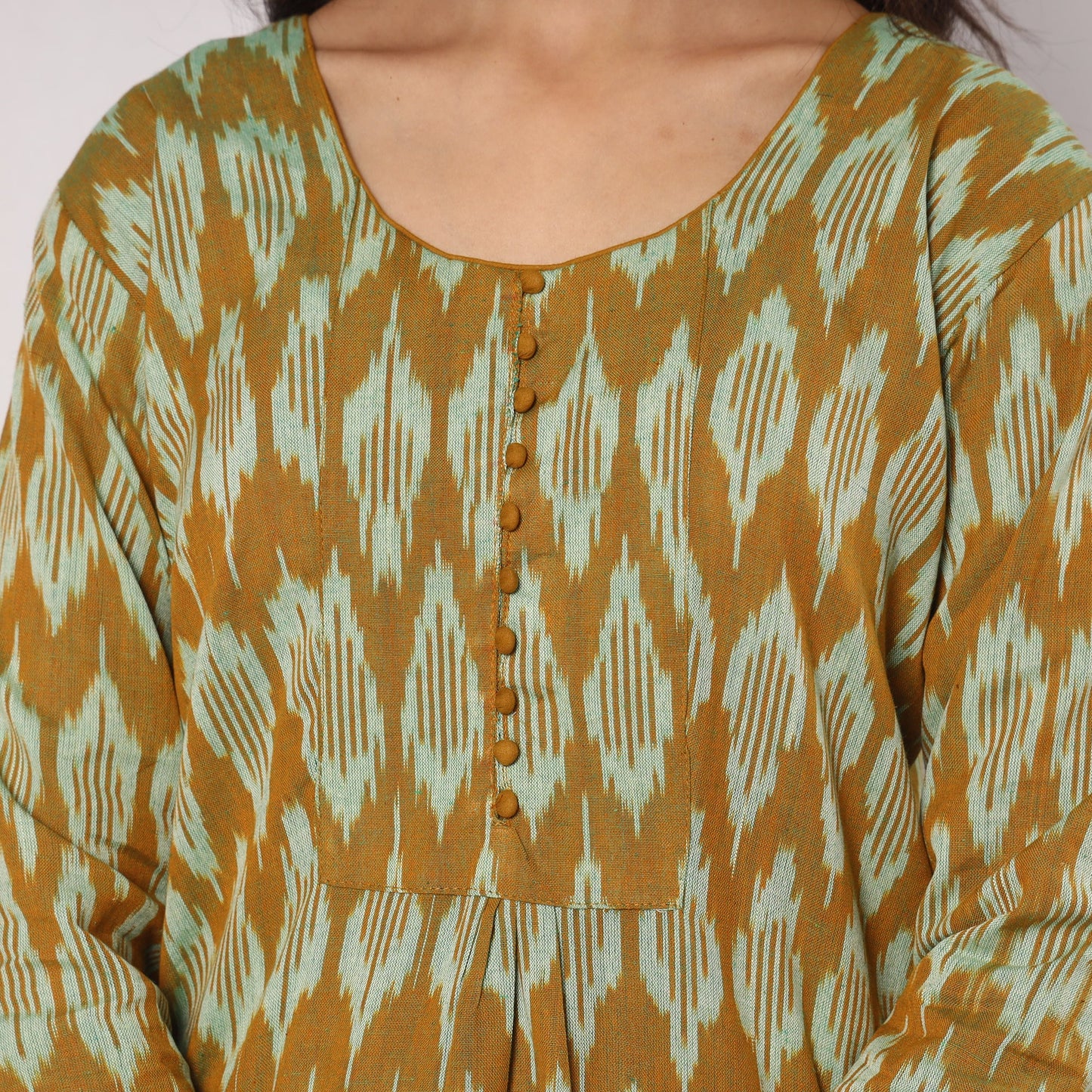 Brown - pochampally ikat cotton kurta with palazzo &