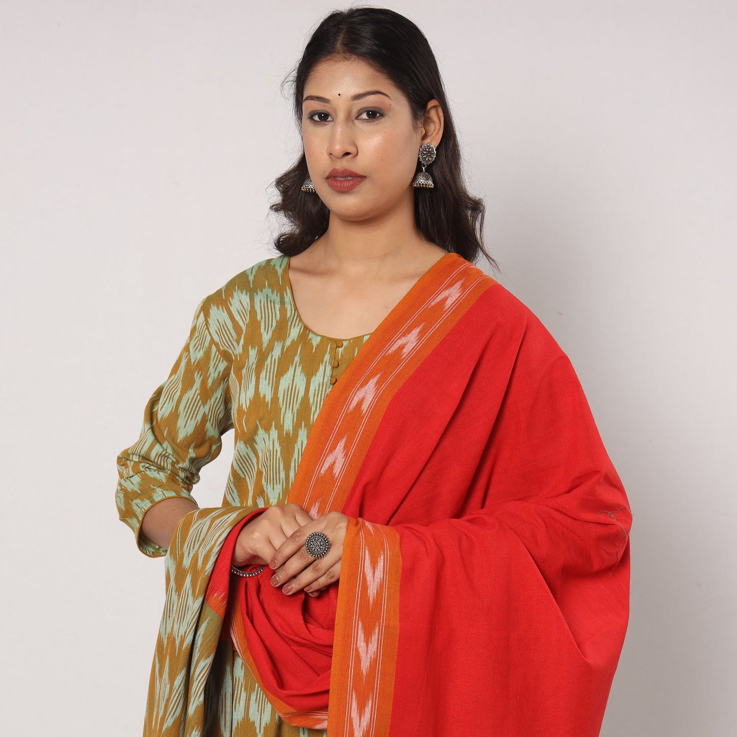 Brown - pochampally ikat cotton kurta with palazzo &