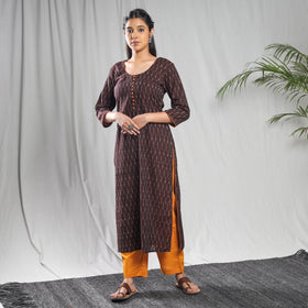  Pochampally Ikat Weave Cotton Kurta with Palazzo & Dupatta Set 