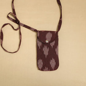 Brown Pochampally Ikat Cotton Sling Mobile Pouch