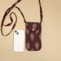 Brown Pochampally Ikat Cotton Sling Mobile Pouch