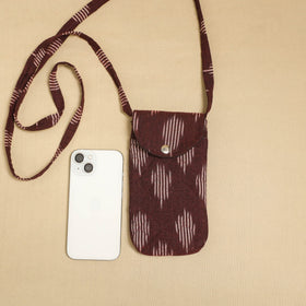 Brown Pochampally Ikat Cotton Sling Mobile Pouch