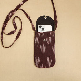Brown Pochampally Ikat Cotton Sling Mobile Pouch