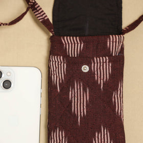 Brown Pochampally Ikat Cotton Sling Mobile Pouch