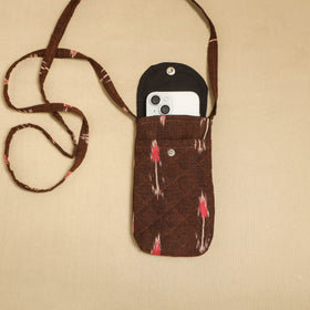 Brown Pochampally Ikat Cotton Sling Mobile Pouch