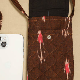 Brown Pochampally Ikat Cotton Sling Mobile Pouch