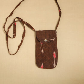 Brown Pochampally Ikat Cotton Sling Mobile Pouch