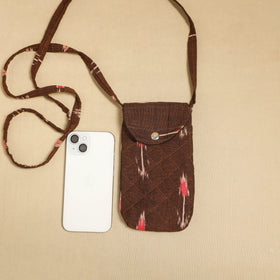 Brown Pochampally Ikat Cotton Sling Mobile Pouch