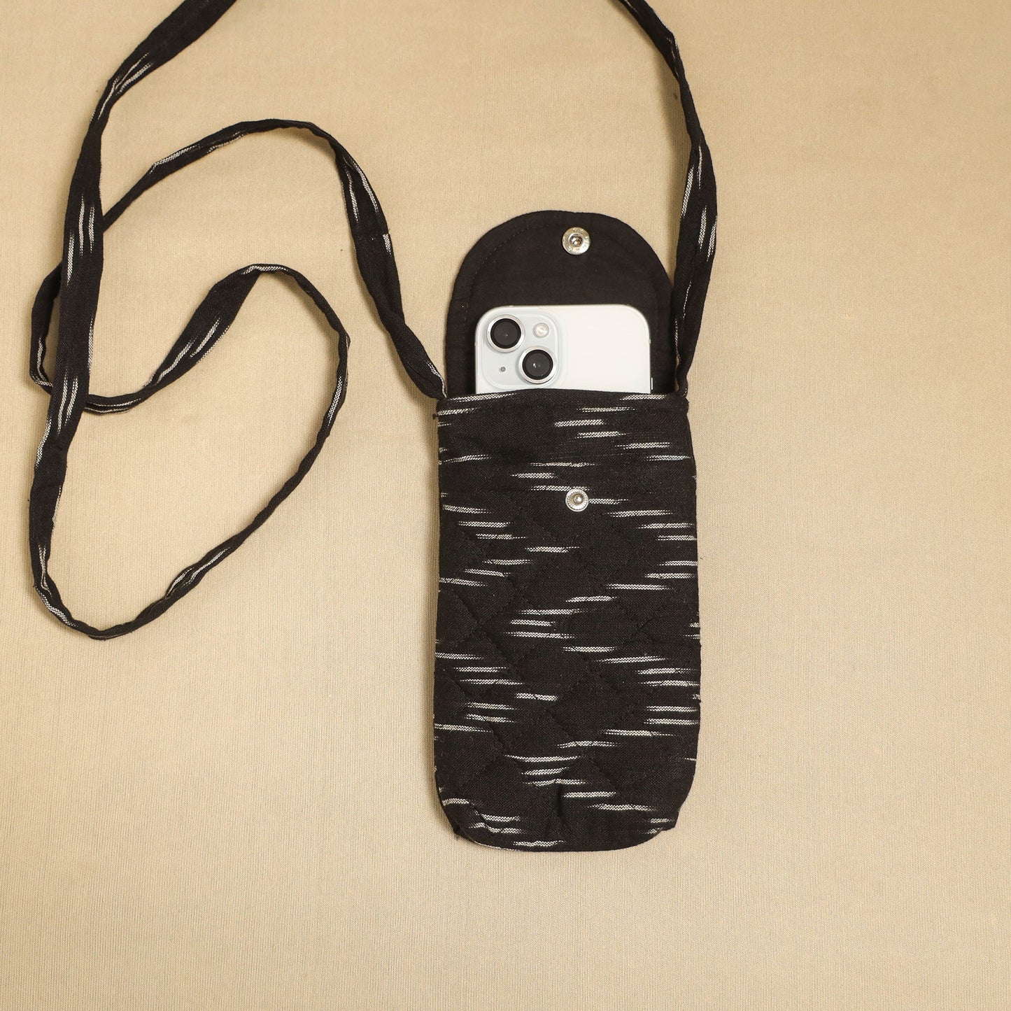 Brown Pochampally Ikat Cotton Sling Mobile Pouch