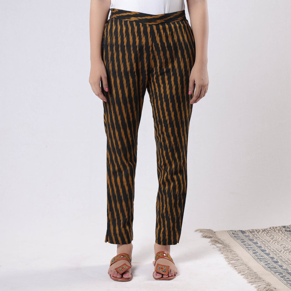 Brown - pochampally ikat cotton tapered casual pant