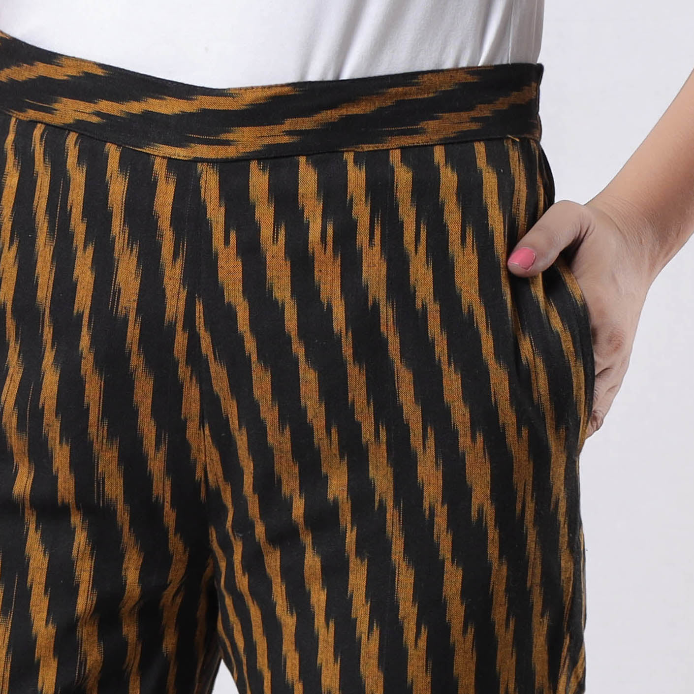 Brown - pochampally ikat cotton tapered casual pant