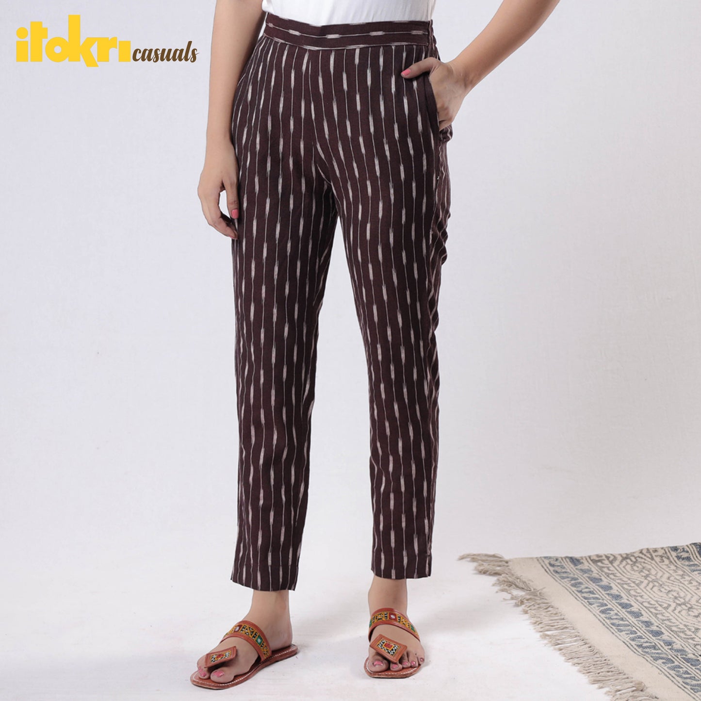 Buy iTokri Casuals - Pochampally Ikat Cotton Tapered Casual Pant for Women Online at iTokri.com