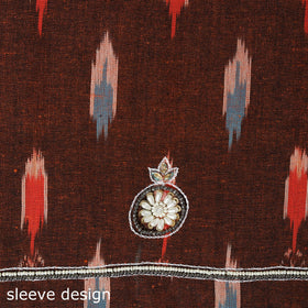 Brown Pochampally Ikat Hand Embroidery Cotton Blouse Piece