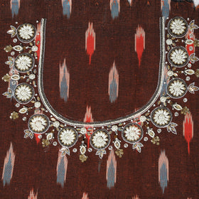 Brown Pochampally Ikat Hand Embroidery Cotton Blouse Piece