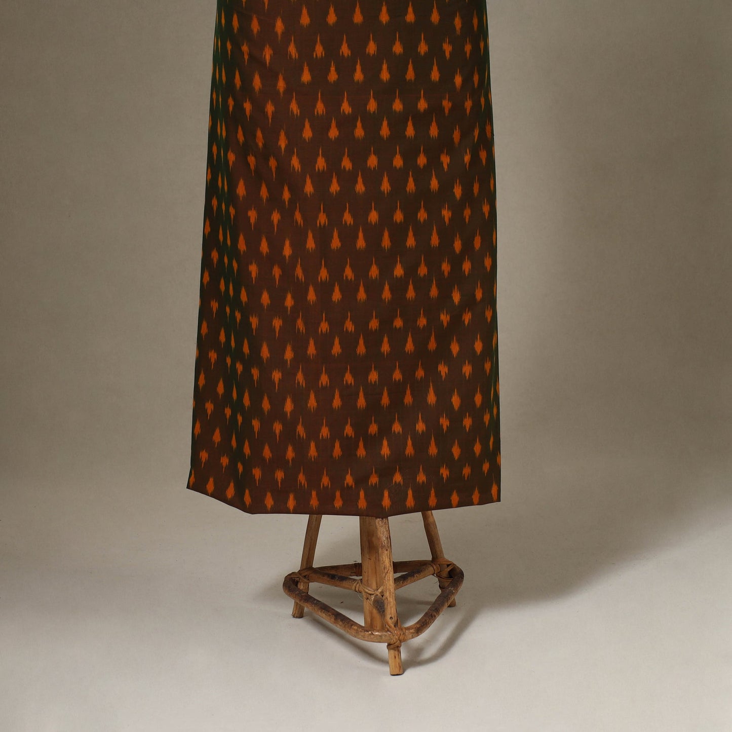 Brown Pochampally Ikat Handloom Dress Material with Jewellery Set