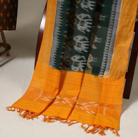 Brown Pochampally Ikat Handloom Dress Material with Jewellery Set