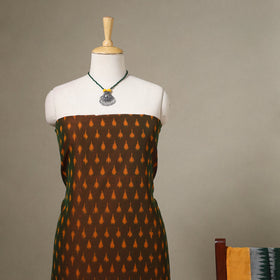 Brown Pochampally Ikat Handloom Dress Material with Jewellery Set