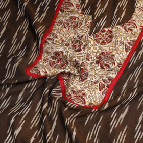 Buy Brown Pochampally Ikat Patchwork Cotton Kurta Material