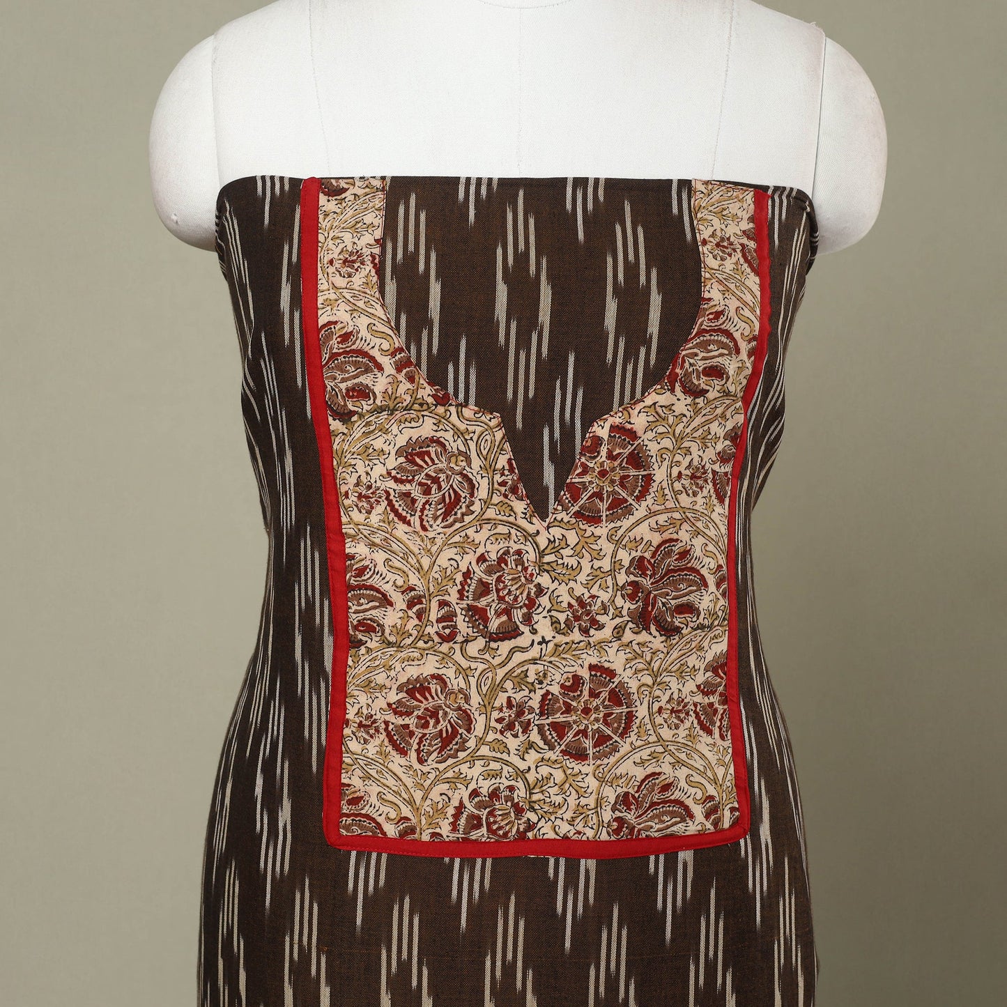 Buy Brown Pochampally Ikat Patchwork Cotton Kurta Material