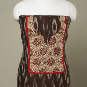 Buy Brown Pochampally Ikat Patchwork Cotton Kurta Material