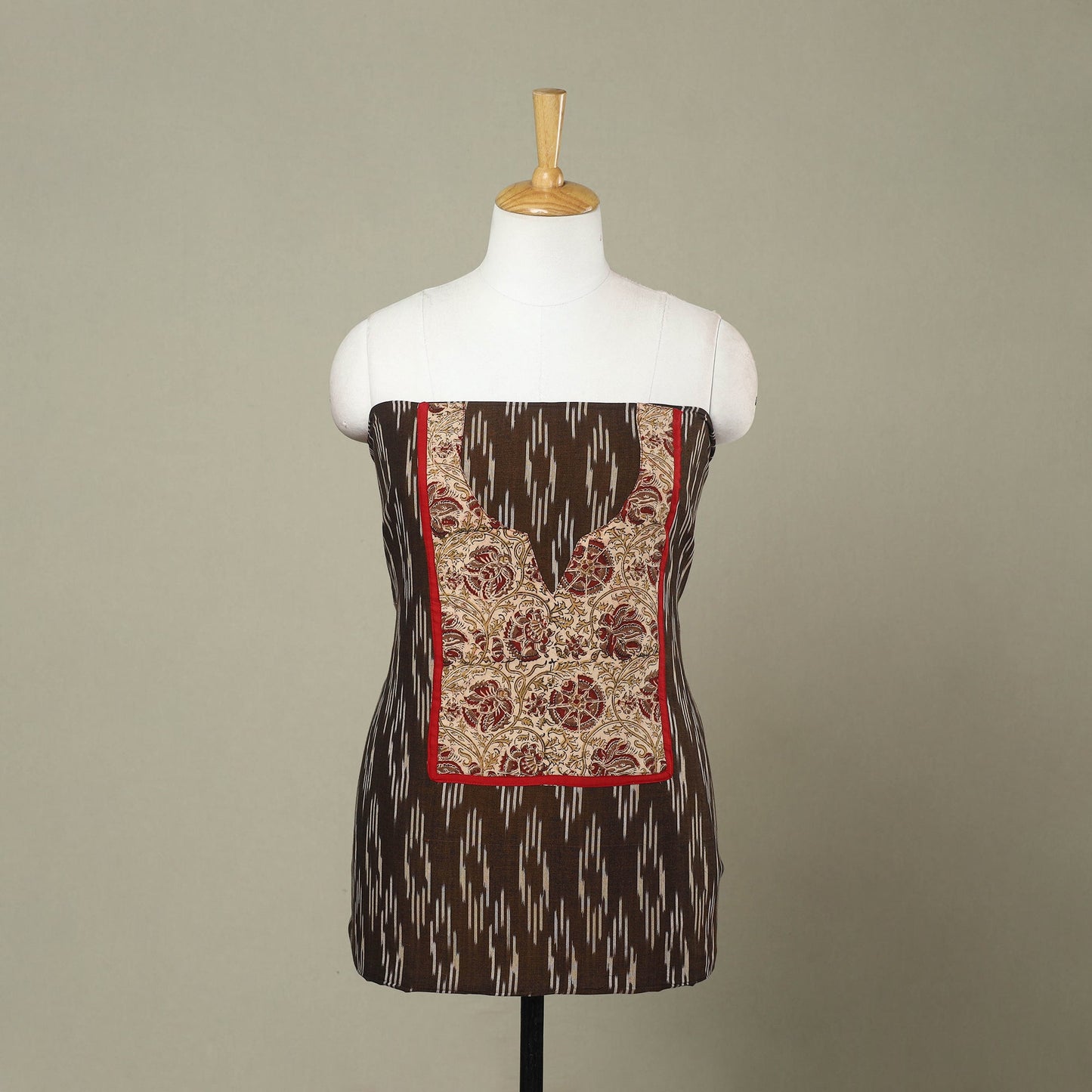 Buy Brown Pochampally Ikat Patchwork Cotton Kurta Material