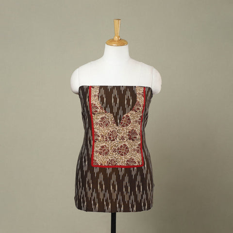 Buy Brown Pochampally Ikat Patchwork Cotton Kurta Material