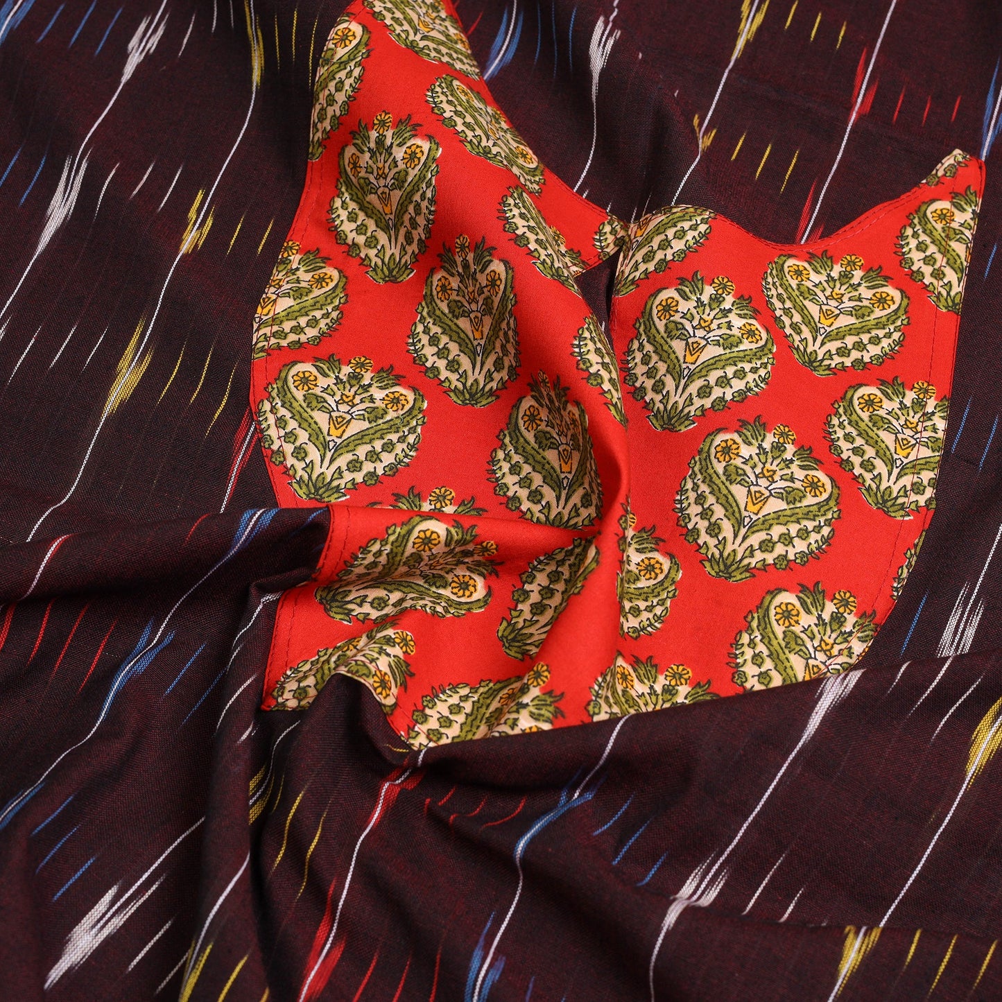 Buy Brown Pochampally Ikat Patchwork Cotton Kurta Material