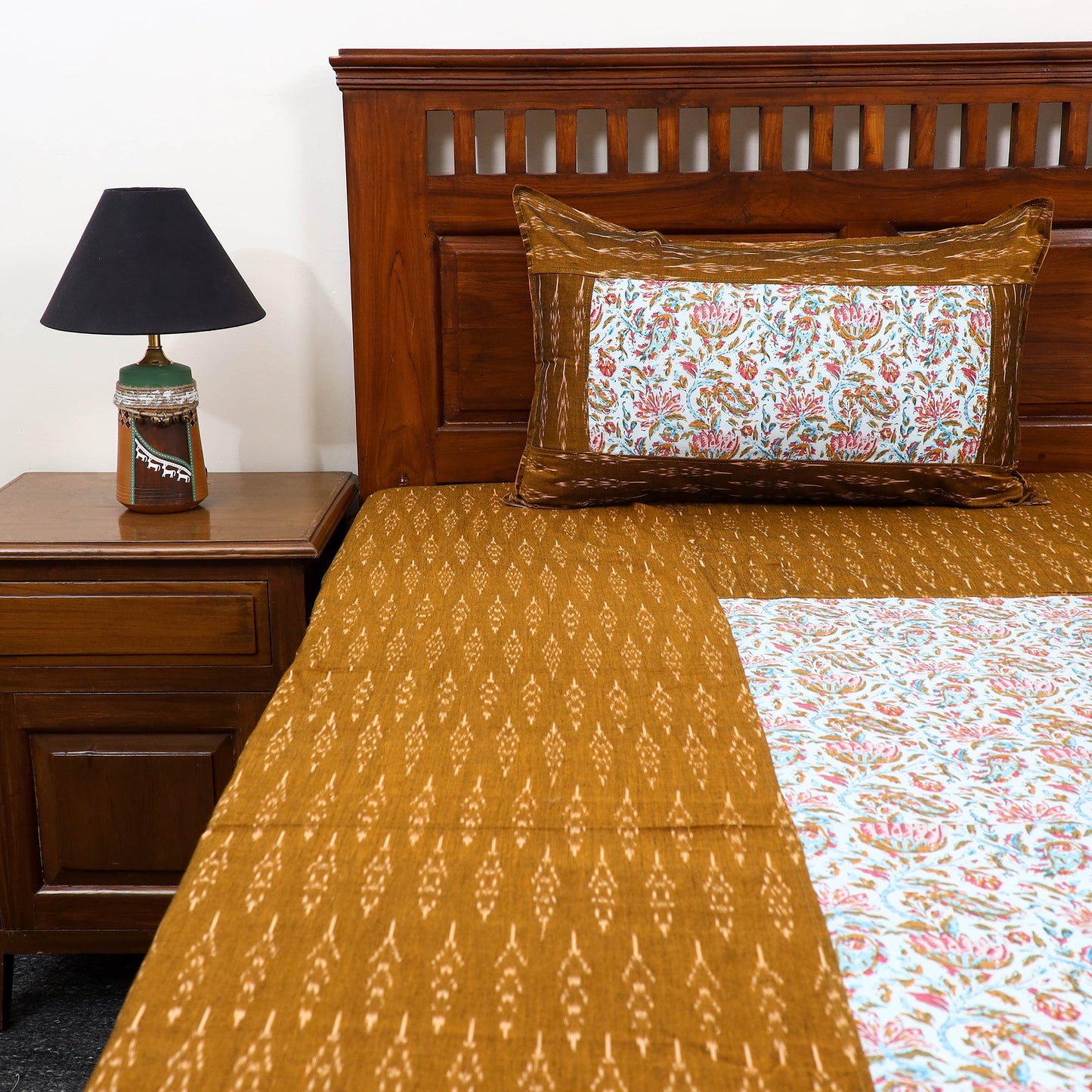 Buy Pochampally Ikat with Sanganeri Patch Cotton Bedsheet Set