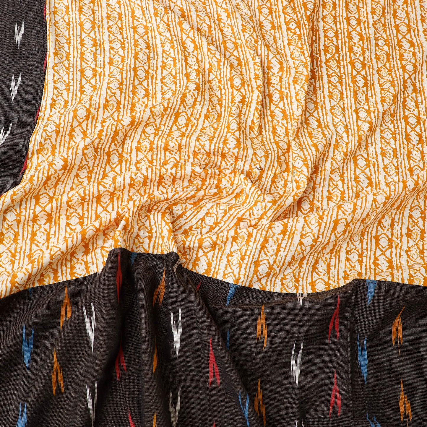 Brown - pochampally ikat with sanganeri patch cotton