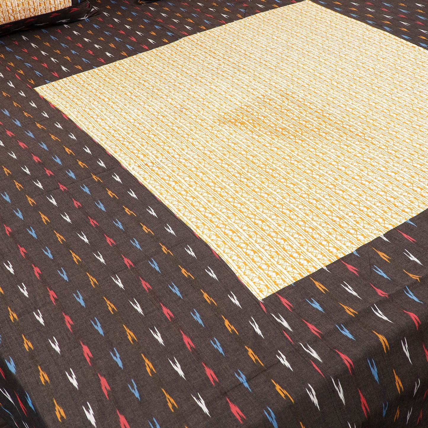 Brown - pochampally ikat with sanganeri patch cotton