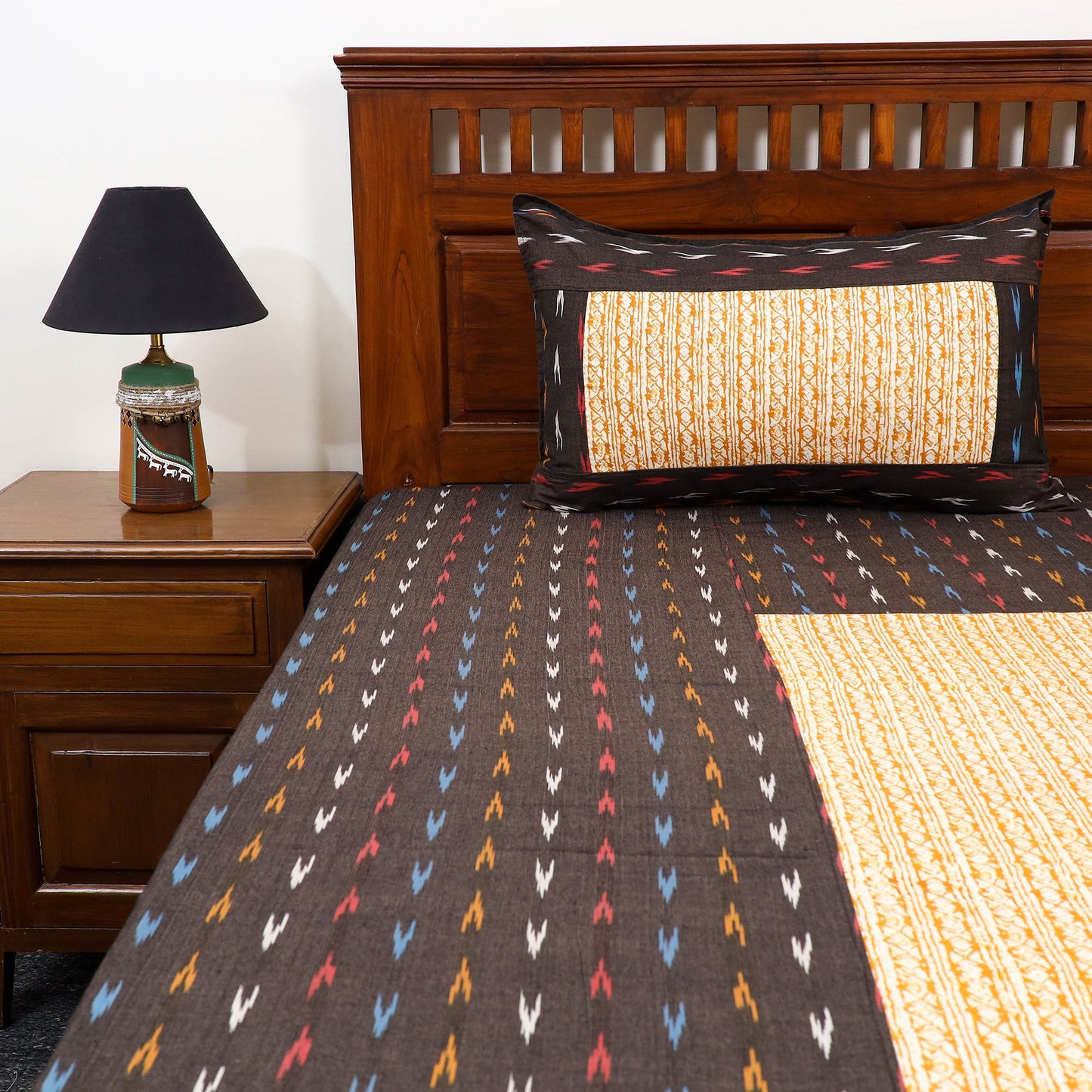 Brown - pochampally ikat with sanganeri patch cotton