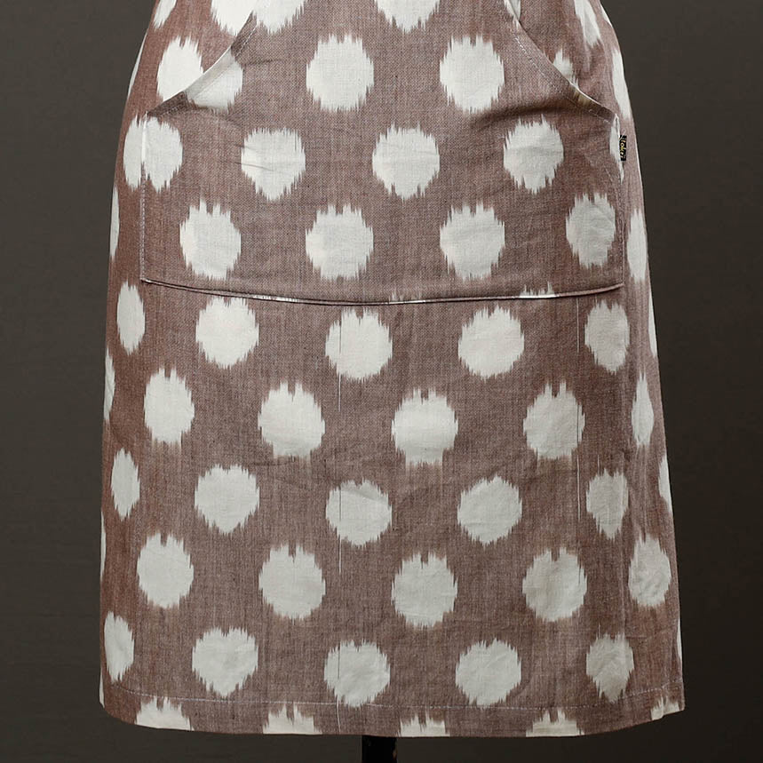 Brown Pochampally Ikat Weave Cotton Apron with Pocket 