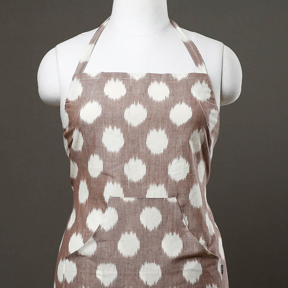 Brown Pochampally Ikat Weave Cotton Apron with Pocket 