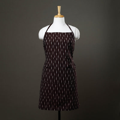 Brown Pochampally Ikat Weave Cotton Apron with Pocket 