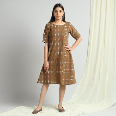 Brown - Pochampally Ikat Weave Cotton Dress