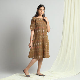 Brown - Pochampally Ikat Weave Cotton Dress