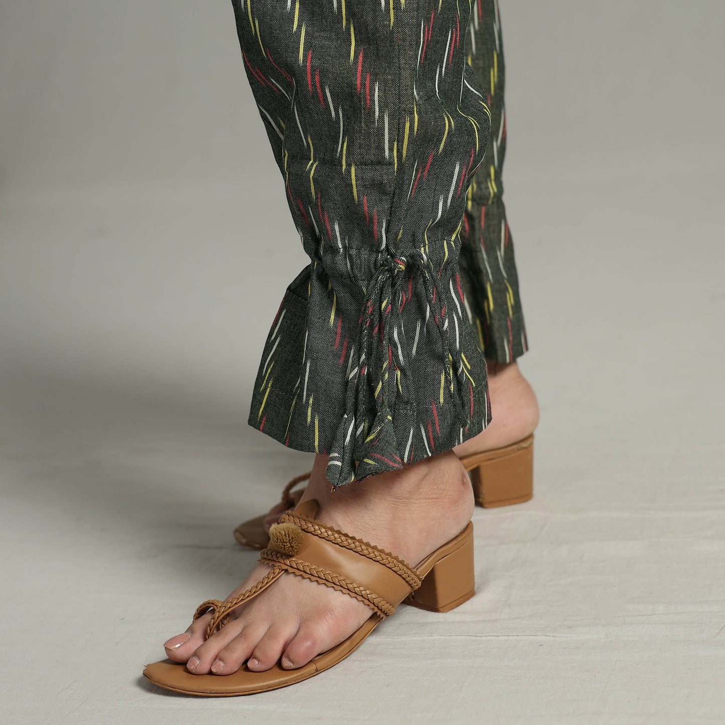 Brown - pochampally ikat weave cotton elasticated pant 11