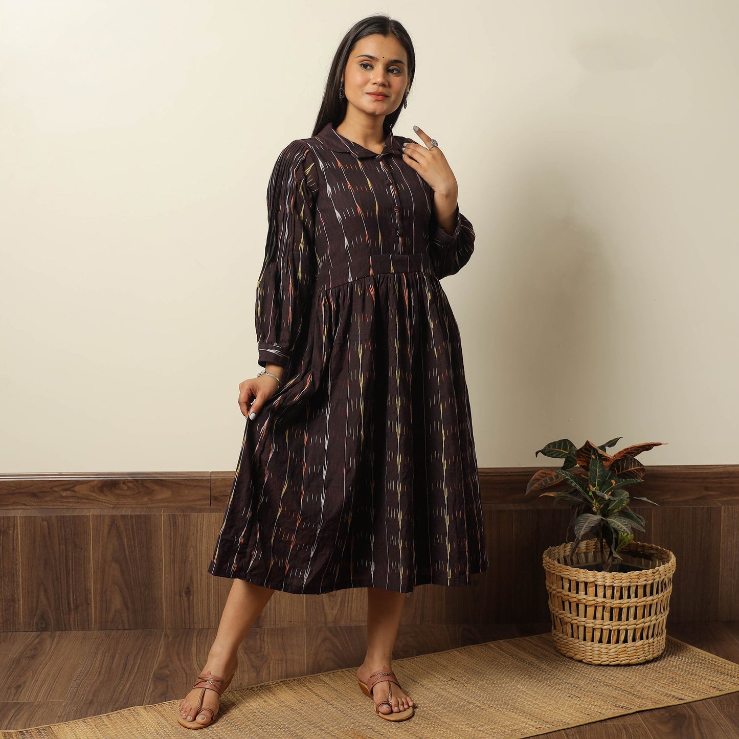Buy Pochampally Ikat Weave Cotton Flared Dress 09 Online l iTokri.com