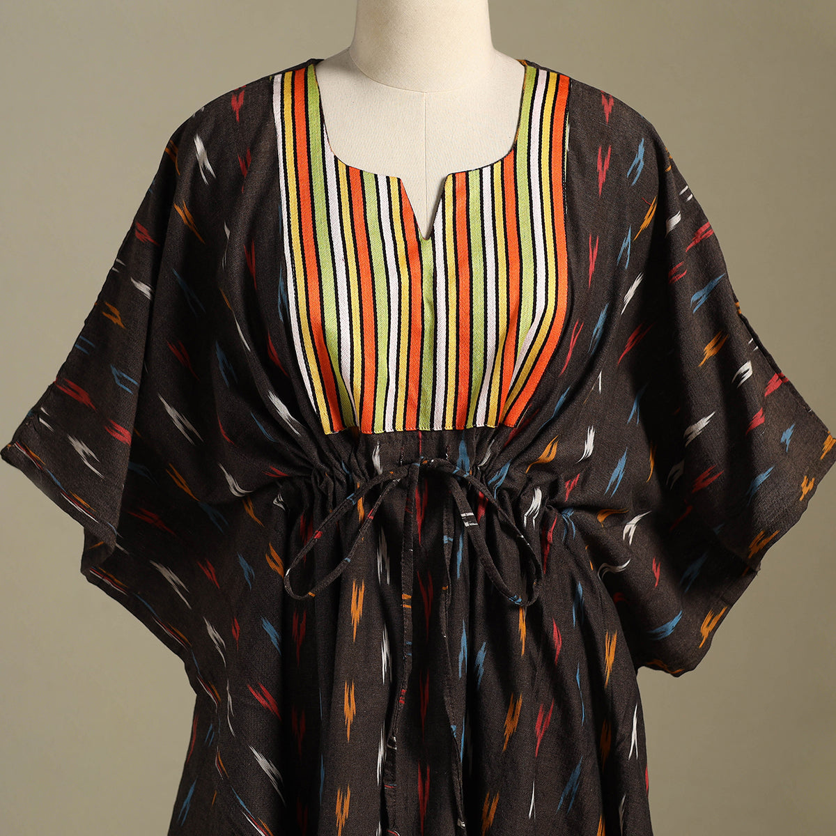Brown Pochampally Ikat Weave Cotton Kaftan (Medium)